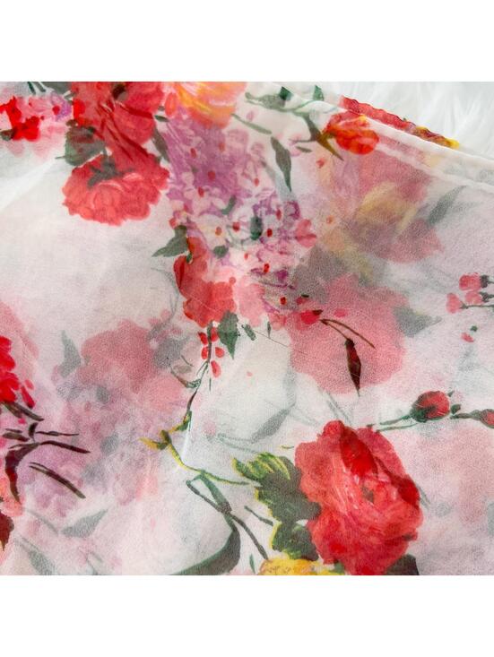 Vintage Lord & Taylor - White bright floral sheer polyester 42” square scarf - Picture 5 of 7